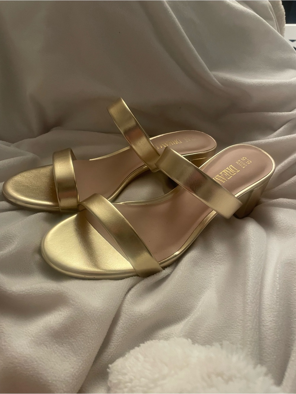 Amazon Metallic Gold Double-Strap Block Heel Sandals